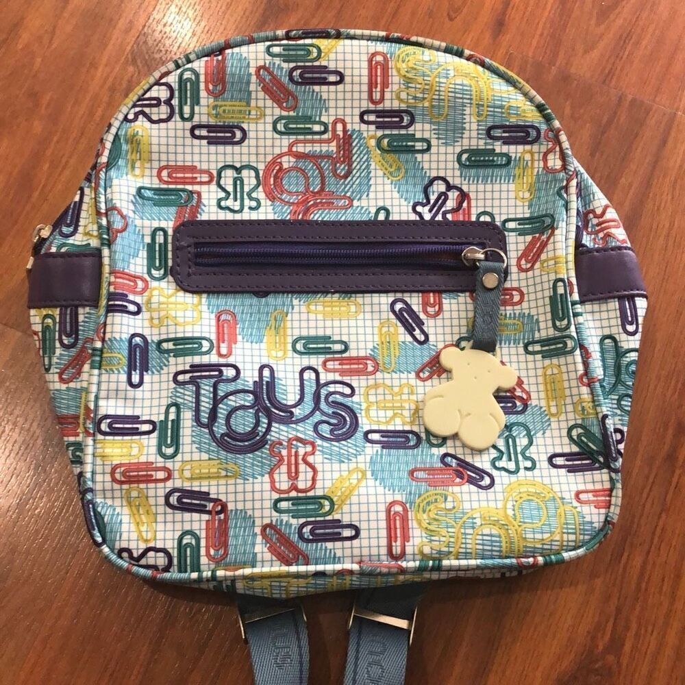 TOUS Paper clip print mini, backpack, purple green